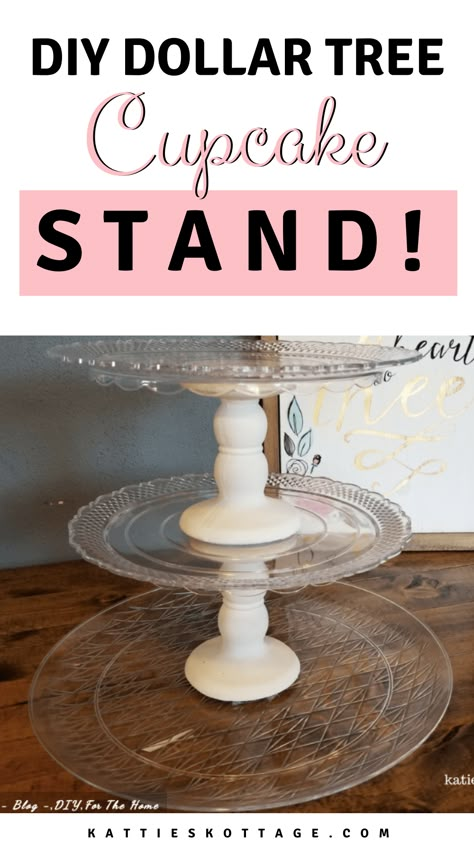 Diy Stands For Dessert Table, Diy Treat Stand Display, 3 Tier Stand Decor Diy Dollar Tree, Dessert Display Ideas Diy, Diy Cookie Stand, Dollar Tree Dessert Stand, How To Display Cupcakes, Dollar Tree Party Food Display, Diy Dollar Tree Tiered Tray