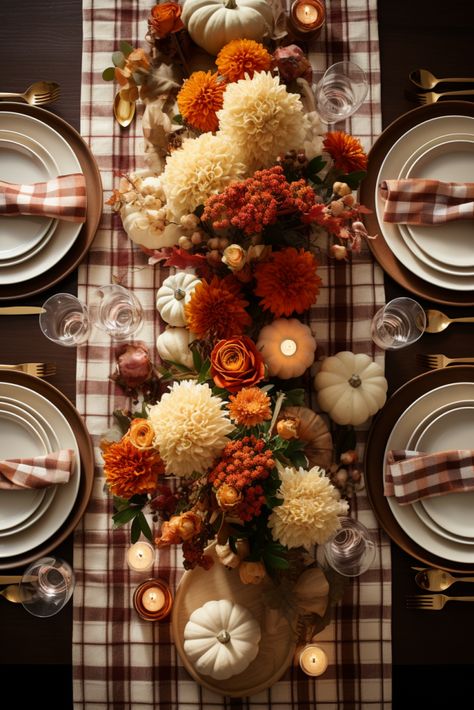 Plaid Table Runners: Simple Sophistication Add a touch of simple sophistication with plaid table runners. Explore easy ways to style your Thanksgiving table for a cozy and elegant celebration. Diner Table Fall Decor, Thanks Giving Dinner Decorations, Cheap Way To Feed A Crowd, Thanksgiving Bar Decor, Gingham Thanksgiving Table, Table Settings Thanksgiving Dinner, Fall Decor Thanksgiving, Fall Brunch Table Decor, November Table Decor