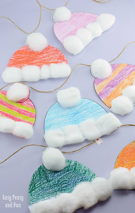 Winter Hats Craft for Kids - Perfect Classroom Winter Craft With Free Printable Winter Hat Craft, Easy Winter Crafts, January Crafts, December Crafts, Preschool Winter, Winter Preschool, Winter Craft, Winter Crafts For Kids, Daycare Crafts