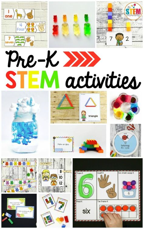 If you’re looking for fun and engaging pre-kindergarten STEM centers, you’ve come to the right spot! STEM (science, technology, engineering, and math) is our “thing” and we’re excited to pass along our favorite activities so you can save time, build confidence and take your teaching to the next level. >> Pro Tip: Pin and bookmark … Math And Science Activities Kindergarten, Math Stem Activities Kindergarten, Stem Activities Preschool Kindergarten, Stem Centers For Preschool, Back To School Stem Activities Preschool, Pre K Steam Activities, Pre K Science, Pre K Engineering Activities, Pre K Stem Activities