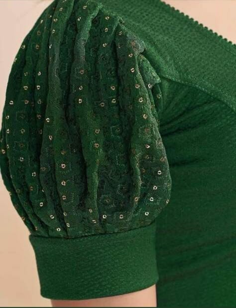 Blouse Design For Women Saree, Hand Model For Blouse, Fancy Blouse Sleeves Designs, Blouses Hand Designs, Saree Blouse Sleeve Designs Latest, Green Blouse Designs Latest, Hand Patterns For Blouse, Blouse Designs For Hands, Pavada Blouse Designs