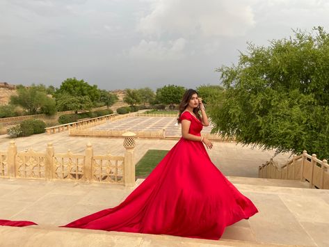 Red gown flared trail satin gown Jaisalmer India pre wedding shoot red dress Pre Wedding Photoshoot Outfit, Gown Red, Red Gown, Red Gowns, Pre Wedding Photoshoot, Photoshoot Outfits, Long Gown, Wedding Photoshoot, Pre Wedding