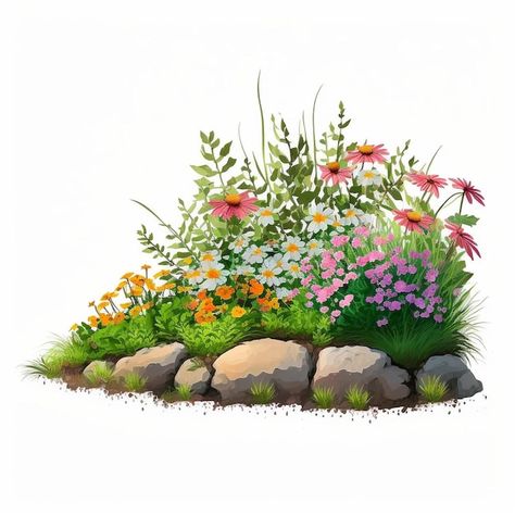 Photo 3- colorful flowerbed digital art ... | Premium Photo #Freepik #photo #grass-flower #grass #artwork #green-grass Digital Drawing Flowers, Flower Grass Drawing, Flower Bushes Drawing, Digital Flower Painting, Flowerbed Drawing, Grass And Flowers Drawing, Flower Bed Drawing, Flower Bed Painting, Grass Digital Art