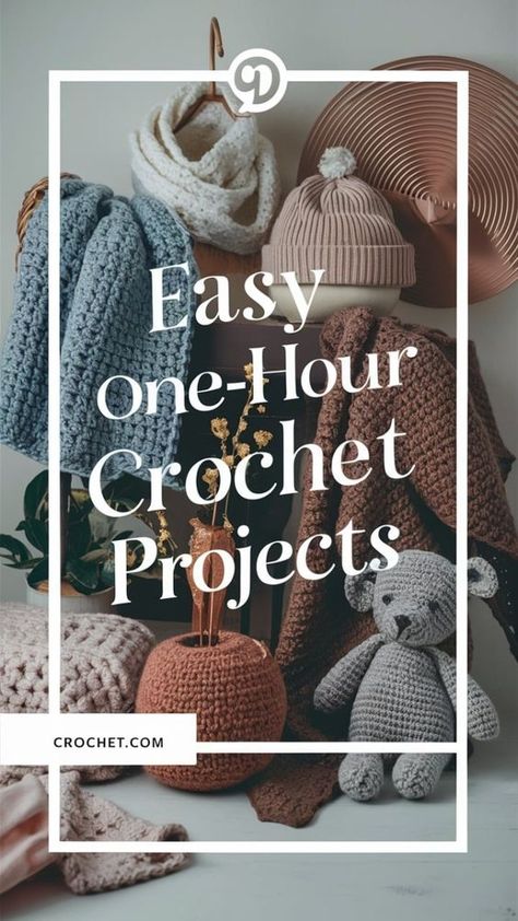 Get crafty with these easy one-hour crochet projects! Perfect for beginners and experienced crocheters alike, these quick and fun crafts are ideal for creating beautiful items in no time. From cozy accessories to charming home decor, find the perfect project to fit into your busy schedule. #CrochetProjects #QuickCrafts #DIY #OneHourCrochet Crocheted Items That Sell, Simple And Quick Crochet Projects, Polyester Yarn Crochet Projects, Diy Home Decor Crochet, Easy Crochet Projects Gifts, Crochet Gifts For Women Quick, Quick Crochet Gifts For Friends, Crochet Projects With Acrylic Yarn, Crochet Charity Projects