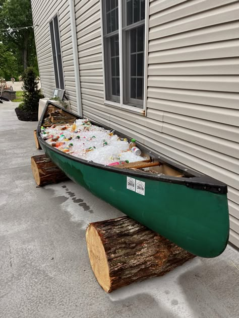 Canoe Ice Cooler Wedding, Canoe Beverage Holder Wedding, Beer Boat Wedding Canoe Cooler, Canoe Drink Station, Beer Canoe For Wedding, Kayak Wedding Theme, Canoe Bar Wedding, Beer Canoe Wedding, Canoe Drinks Wedding