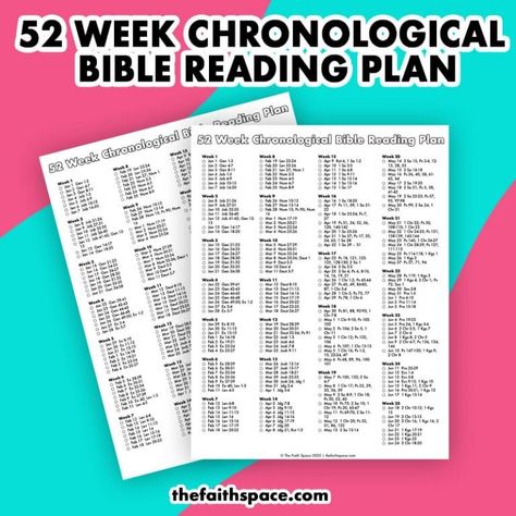 52 Week Bible Reading plan to read the Bible in a year One Year Bible Reading Plan Chronological Free Printable, Chronological Bible Reading Plan, Daily Bible Reading Plan, Bible Reading Plans, Bible Reading Schedule, Bible In One Year, Chronological Bible, Year Bible Reading Plan, One Year Bible