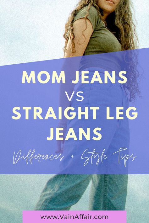 Mom Jeans vs Straight Jeans | The Differences & Style Tips For All! Fashion tips for women ideas. Womens Midrise Straight Jeans, Mid Rise Straight Leg Jeans Outfit, Mom Jeans Vs Straight Jeans, Straight Leg Mom Jeans Outfit, Og Straight Jeans Outfit, Mom Straight Jeans Outfit, How To Style High Rise Straight Jeans, Slim Fit Mom Jeans Outfit, Straight Jeans And Sneakers Outfit