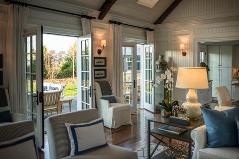 HGTV 2015 Dream House: Martha's Vineyard - Linda Merrill Hgtv Dream Homes, Double French Doors, French Country Living Room, Hgtv Dream Home, French Doors Patio, Country Living Room, Coastal Interiors, Room Pictures, Family Room Design