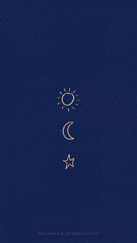 Simple Sun, Moon & Star Phone Wallpaper by Typegal.com Visit www.typegal.com/freebies/wallpapers for more like this! #celestial #iphonewallpaper #wallpapers #freewallpaper #blue #gold #sunmoonandstars Blue Star Phone Wallpaper, The Sun And The Star Aesthetic, Sun Moon Wallpaper Aesthetic, Sun Moon And Stars Art, Aesthetic Sun And Moon Wallpaper, The Sun And Moon Aesthetic, Sun And Moon Phone Wallpaper, Sun Moon Stars Aesthetic, The Sun The Moon And The Stars