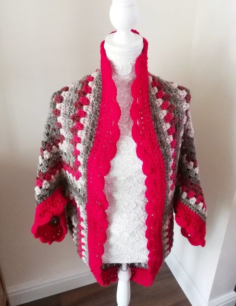 Crochet The Red Velvet Cardigan by Selina Veronique Crochet Crochet Cocoon, Velvet Cardigan, Free Pdf Pattern, Cocoon Cardigan, Shell Stitch, Crochet Fall, Loose Ends, Crochet Collection, Crochet Clothing