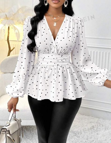 Shein Finds, Belt Blouse, Lantern Sleeved Blouses, Velvet Blouses, Polka Dot Shirt, Peplum Blouse, Crop Blouse, Inspiration Mode, Lantern Sleeves