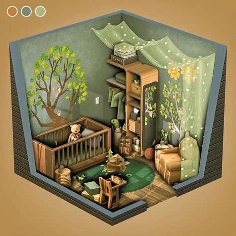 Isometric Interior, Cute Rooms, Sims 4 Loft, Isometric Room, Sims 4 Houses Layout, Lotes The Sims 4, Sims Freeplay Houses, Infant Room, Sims 4 Bedroom