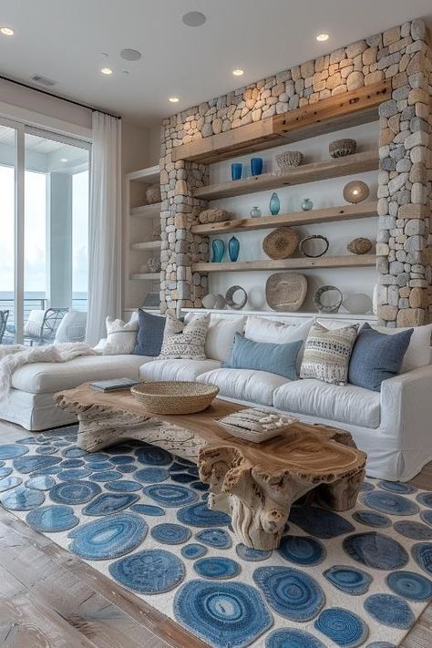 39 Coastal Decor Ideas To Bring Seaside Vibes Home Marine Living Room, Coastal Modern Living Room, Modern Living Room Ideas, Beach House Interior Design, Beachy Room, Coastal Interiors Design, Coastal Beach Decor, Coastal Modern, Coastal Living Rooms