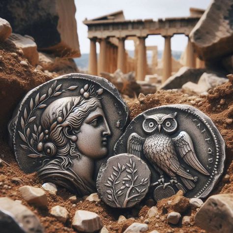 The Greek Tetradrachm: A Symbol of Ancient Wealth and Power The Greek tetradrachm is one of the most iconic coins in ancient history, representing not only the wealth and power of the city-states that minted them but also the artistic and cultural achievements of the classical world. In this blog post, we will delve into the fascinating history, design, and legacy of the tetradrachm, exploring its significance in the ancient economy and its enduring influence on modern numismatics. Home: si... Greek Symbol, Ancient Greek Coin, Greek Coins, A Symbol, Ancient Coins, Ancient Cultures, Ancient Greece, History Design, Greek Mythology