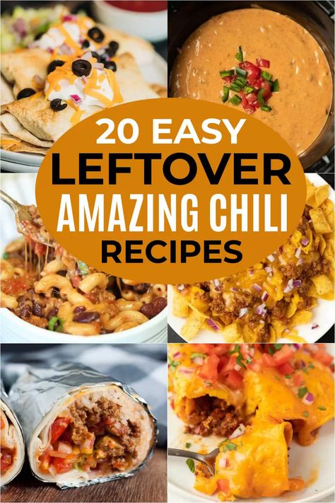 Try some of these easy leftover chili recipes to turn chili into another tasty dish. 23 recipes using leftover chili. You will love these easy recipes to make with leftover chili that are all delicious too! #eatingonadime #chili #leftovers #easyrecipes Leftover Hot Dog Chili Recipes, Recipes Using Can Chili, Chili Dishes Dinners, Recipes That Use Chili, Different Ways To Eat Chili, Things To Do With Chili Leftovers, Ways To Use Chili Leftovers, Chilli Dishes Dinners, What To Do With Leftover Chili Recipes