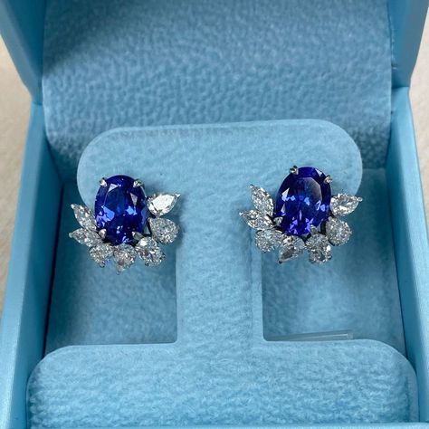 6.37Ct Tanzanite Diamond Cluster Earrings Omega Back, GIA Certified Oval Brilliant Cut Tanzanite Lab Grown Diamond Bridal Earrings 14k Diamond Cluster Earrings, Tanzanite Jewelry, Tanzanite Stone, Tanzanite Diamond, Signature Jewelry, Cluster Earrings, Gem Stone, Jewellery Designs, Diamond Cluster