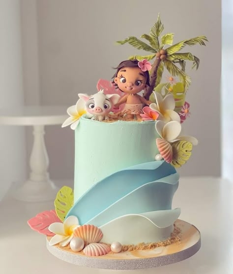 Baby Moana Cake, Moana Birthday Party Cake, Moana Birthday Decorations, Moana Birthday Cake, Moana Birthday Party Theme, Moana Theme Birthday, Disney Hawaii, Festa Moana Baby, Moana Cake