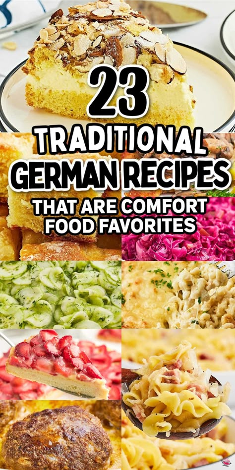 Check out some of the most popular German recipes! From soft, cozy potato dumplings and crispy, juicy Schnitzel with a mushroom gravy to a refreshing cucumber salad, there's something for everyone at the table. And let's not forget dessert—end your meal on a sweet note with a slice of heavenly German Apple Cake. #cheerfulcook #germanfood #germanrecipes #germandishes #oktoberfest #octoberfest #germany Octoberfest Germany, German Cuisine Recipes, Traditional German Recipes, German Recipes Dinner, German Side Dishes, Easy German Recipes, Traditional German Food, German Dishes, German Apple Cake