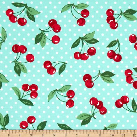 Michael Miller Cherry Dot Mint - Fabric.com Retro Apron, Polka Dot Background, Novelty Fabric, Michael Miller Fabric, Cherry Print, Michael Miller, Dotted Fabric, Yellow Fabric, Dot Print