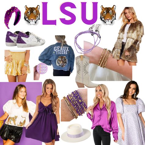 Purple And Gold Outfits For Women, Purple And Gold Game Day Outfits, Lsu Game Day Outfit Tailgating, Lsu Game Day Outfit, Lsu Game Day, Lsu Gameday, Purple Bracelets, Lsu Outfits, Outfit Ideaa