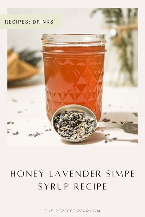 This honey lavender syrup is easy to make, only 4 ingredients, full of floral flavors thanks to the honey and lavender, and lower in sugar than traditional simple syrup! I use a combination of stevia and honey so you still get the honey flavor but fewer calories than if you used all honey. This honey lavender syrup is perfect for cocktails, lattes, mocktails, tea, and more! Honey Lavender Syrup, Lavender Syrup Recipe, Lavender Simple Syrup Recipe, Honey And Lavender, Lavender Simple Syrup, Iced Chai Tea Latte, Simple Syrup Recipe, Iced Chai Tea, Simple Syrup Cocktails