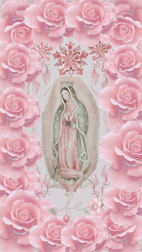 Wallpaper Backgrounds Guadalupe, Latina Background Aesthetic, Pink Nun Aesthetic, Saint Mary Aesthetic, Pink Mexican Wallpaper, Pink Biblical Wallpaper, Pink Virgin Mary Wallpaper, Iris Wallpaper Aesthetic, Mother Mary Wallpaper Iphone