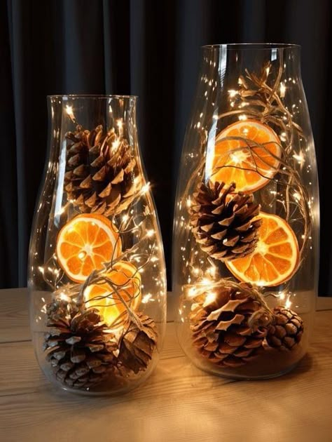 Home Decoration Halloween, Pinecone Thanksgiving Decorations, Pinecone Centerpiece Fall, Unique Fall Decor Ideas, Pinecones In Vase, Pinecone Home Decor, Fall Jar Filler Ideas, Pinecone Christmas Trees Diy, Easy Autumn Decorations