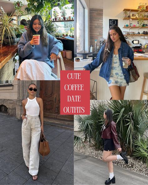 27 Coffee Date Outfit Ideas For A Casual First Meetup - ljanestyle Evening Coffee Date Outfit, Coffee Date Ideas Outfit, Coffee Outfit Ideas Summer Casual, What To Wear On A Coffee Date, First Date Coffee Outfit, First Coffee Date Outfit, Lunch Date With Friends Outfits, Morning Coffee Date Outfit, First Date Casual Outfit