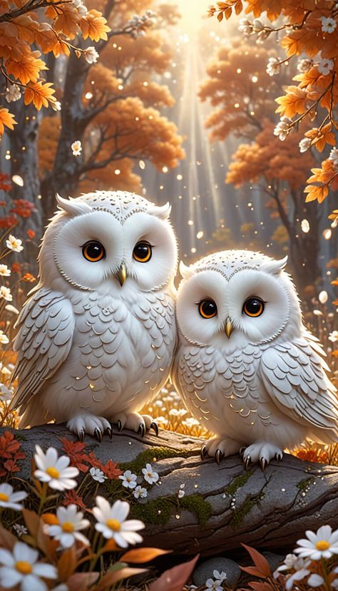 Cute fluffy Owls in Autumn - AI creation Owl Wallpaper Iphone, Thanksgiving Owl, Owl Background, Cute Animal Quotes, Cute Owls Wallpaper, Victoria Secret Wallpaper, Winter Owl, Owl Canvas, What Is A Bird