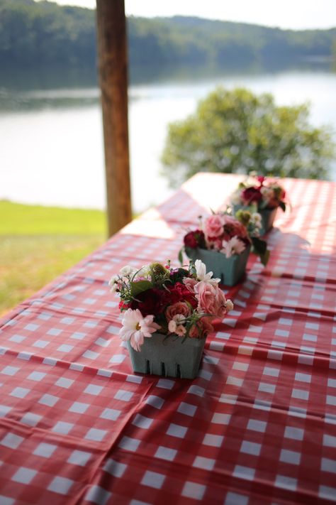 Berry Sweet One Centerpieces, Berry First Birthday Flower Arrangement, Strawberry Tea Party Ideas, Berry Sweet Table Decor, Strawberry Themed Tablescape, Berry Basket Centerpieces, Strawberry 1st Birthday Party Food, Strawberry Berry First Birthday, Very Berry Birthday Party