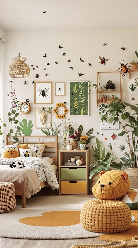 Boho Bedroom Ideas for Kids Earthy Toddler Room, Nature Themed Kids Bedroom, Where The Wild Things Are Bedroom, Forest Theme Kids Room, Whimsical Boys Room, Cottage Core Toddler Room, Young Kids Bedroom, Nature Themed Kids Room, Desert Theme Bedroom