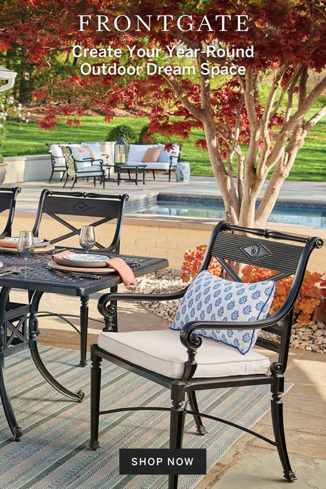 Enjoy your outdoor space all year long with hand crafted furniture made ot last. Shop Frontgate's exclusive collections. Patio Furniture Inspiration, Lanai Patio, Patio Furniture Makeover, Backyard Patio Furniture, Frontgate Outdoor, Gazebo Ideas, Frontgate Outdoor Furniture, Outdoor Gazebo, Sunroom Ideas