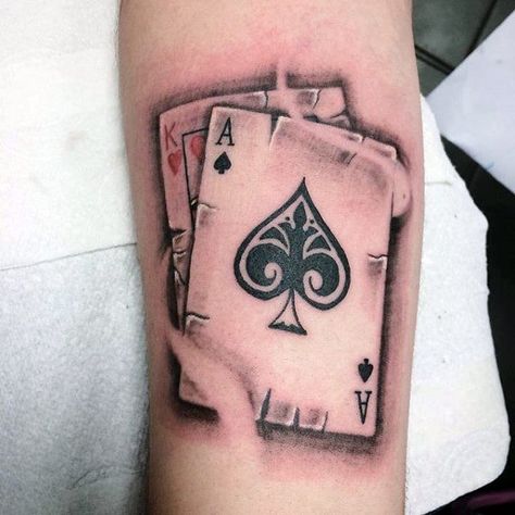 King Of Hearts With Ace Of Spades Mens Playing Card Arm Tattoos Ace Card Tattoo For Men, Ace Tattoos, Poker Tattoo, Stammestattoo Designs, Ace Of Spades Tattoo, Playing Card Tattoos, Cards Tattoo, Spade Tattoo, Ace Tattoo