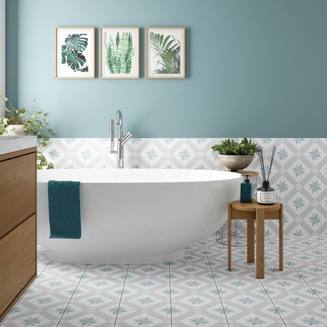 Pattern Pick - Barcelona Star! ⭐ Shop now and save money in our summer sale! 💸 Let your walls and floors do the talking with this magnificent pattern that delivers a bold yet sophisticated look that won’t age. #tileinspiration #patternedtiles #tilegiant Tile Giant, Timeless Bathroom Design, Flooring Bathroom, Timeless Bathroom, Bathroom Color Schemes, Bathroom Color, Bathroom Inspiration Decor, Bathroom Wall Tile, Bathroom Tiles