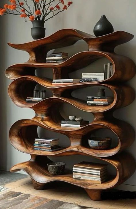 Modern Bookcase Design, Mid Century Modern Bookcase, Bookcase Design, Modern Bookcase, Wooden Shelf, Funky Furniture, Stylish Storage Solutions, Dream House Interior, Stylish Storage