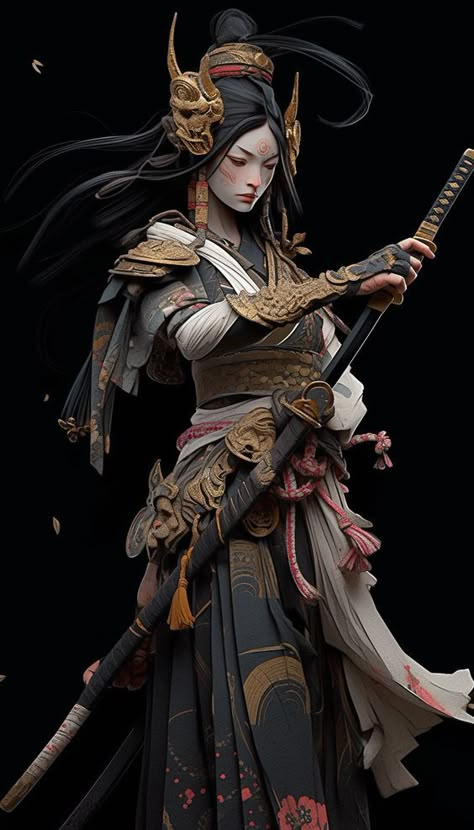 ♔ Onna-Musha - Japanese Female Warriors Onimusha Art, Oni Woman, Onna Musha, Girl Samurai, Art Guy, Intricate Hairstyles, Female Samurai, Geisha Tattoo, Samurai Artwork