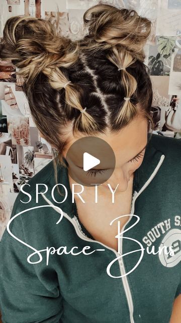 Sporty Space Buns, No Braid Hairstyles Easy Sports, Field Day Hairstyles School, Crazy Hair Day Teacher Ideas, Easy Women Hairstyles, Bubble Braid On Curly Hair, Gymnastics Hairstyles For Competition Easy, Cute Football Hairstyles, Hairstyles For Baseball Games