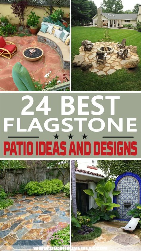 As flagstone is one of the most preferred materials to use in a patio we have selected the best flagstone patio ideas and designs to choose from for your next makeover. Flat Stone Patio, Garden Flagstone, Flagstone Patio Ideas, Flagstone Patio Design, Stone Backyard, Stone Patio Designs, Steel Decor, Flagstone Pavers, Outdoor Fire Pit Area