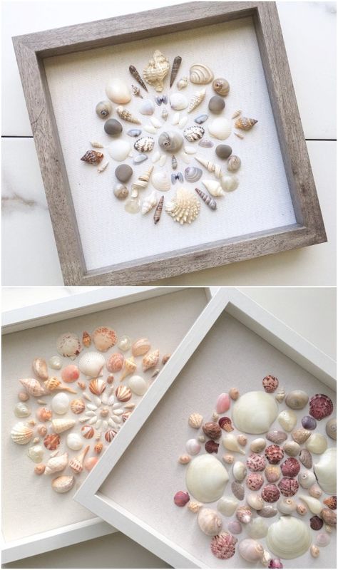 Framed Shell Art Beach Decorations, Seashell Art Diy, Seashell Projects, Art Coquillage, Shells Diy, Dekor Diy, Shell Crafts Diy, Sea Crafts, Sea Glass Crafts