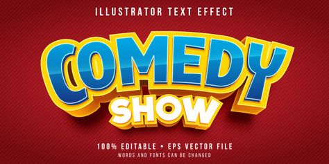 Editable text effect - comedy show title... | Premium Vector #Freepik #vector #template #cartoon #comic #retro Samurai Animals, Comedy Logo, Candy Text, Animals Reference, Show Logo, Script Text, Special Text, Text Logo Design, Online Logo Design