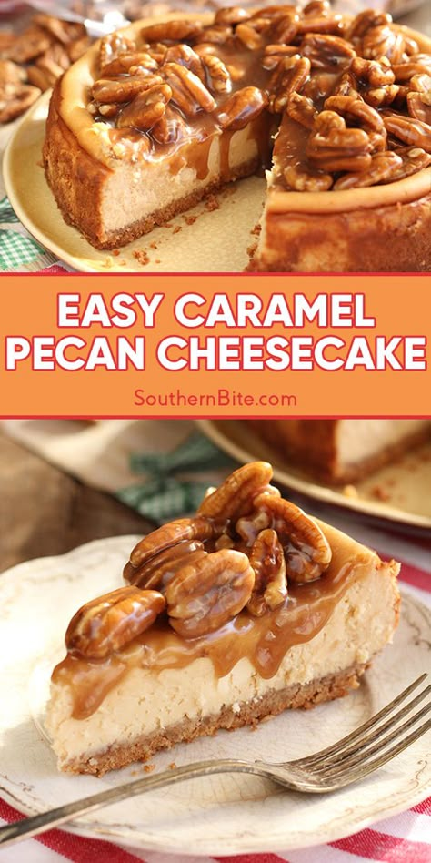 Caramel Pecan Cheesecake Recipes, Pecan Cheesecake Recipes, Caramel Pecan Pie, Caramel Pecan Cheesecake, Pecan Sauce, Pecan Pie Cheesecake, Pecan Cheesecake, Diy Easy Recipes, Thanksgiving Desserts Easy