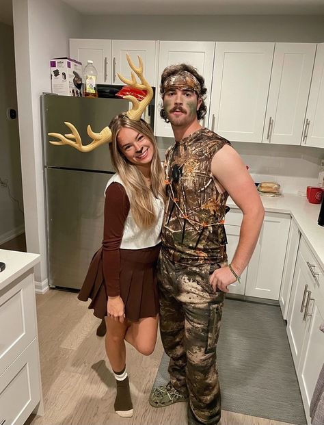 Hunger And Deer Couple Costume, Dear And Hunter Couple Costume, Hunter And Dear Costume, Dear Halloween Costume, Deer And Hunter Couples Costume, Deer And Hunter Costume, Hunter Halloween Costume, Duo Costumes Couples, Dynamic Duo Costumes Couples