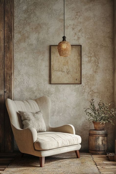 Create an artisan look with textured plaster walls that add warmth and character. #PlasterWalls #ArtisanDecor #WarmInteriors Rough Plaster Walls Interiors, Accent Wall Mediterranean, Diy Limestone Wall, Spanish Textured Walls, Plaster Mural Wall Art, Rustic Plaster Walls, Faux Textured Walls, Diy Venetian Plaster Walls, Wall Plastering Design Interiors