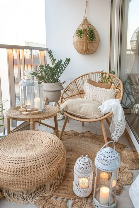 Boho Seating, Boho Balcony, Small Apartment Balcony Ideas, Boho Apartments, Balcony Chairs, Apartment Balcony Ideas, Meditation Room Decor, Rattan Chairs, Floral Room