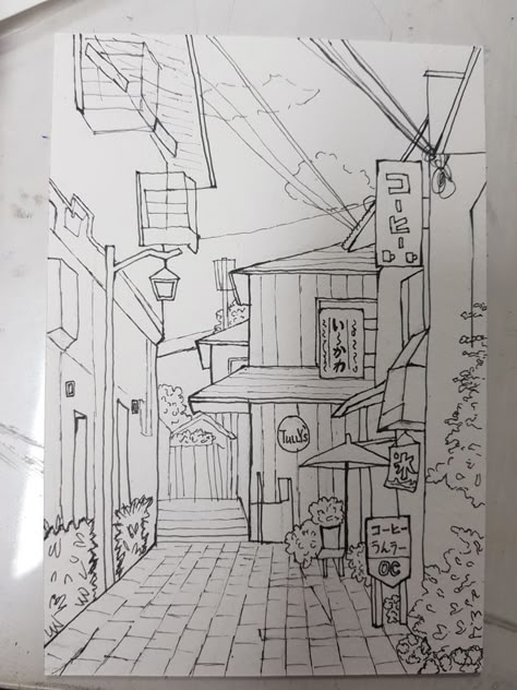 Lofi Drawings Sketches, Background Drawings Simple, Background Sketch Simple, Anime Landscape Drawing, Drawing Backgrounds Ideas Sketch, Building Sketches Simple, Simple Background Drawing, Book Art Drawing Sketchbook Pages, Simple Architecture Drawing