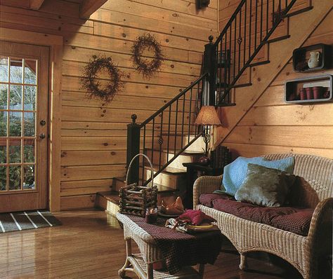 cozy log home interior Log Home Interior Design, Painted Logs, Log Walls, Modern Log Home, Cabin Homes Interior, Log Home Interior, Rustic Log Home, Log Cabin Interior, Log Home Interiors