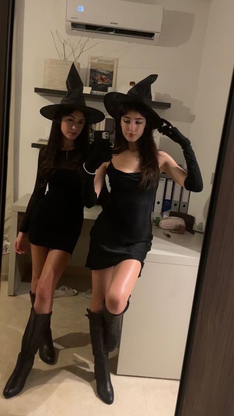 Halloween Group Costumes Which Are Super Funny - RecipeMagik Witch For Halloween Costume, Duo Halloween Costumes Witches, Halloween Witches Costume, Duo Witch Halloween Costumes, 3 Witches Costume, Halloween Costumes For Brunette Duos, Matching Witch Costumes, Matching Costumes For Duos, Matching Costume Halloween