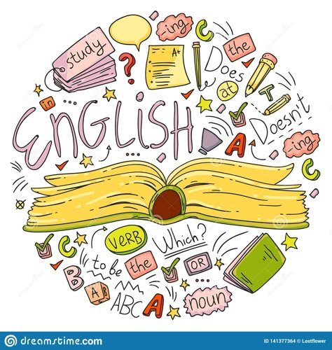 Doodle Art For English Subject, Language Cover Page Aesthetic, Subject Design Notebook English, English Club Logo Design, English Subject Cover Page, English Language Cover Page, English Logo Schools, English Subject Logo, Language Cover Page