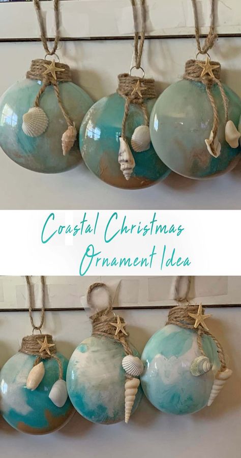 Christmas Beach Tree Ideas, Beach Theme Ornaments Diy, Diy Mermaid Ornament Ideas, Sea Shell Snowman, Beach Christmas Trees Decorations, Diy Sea Shell Ornaments Ideas, Ocean Ornaments Diy, Ornaments With Shells, Diy Ocean Ornaments