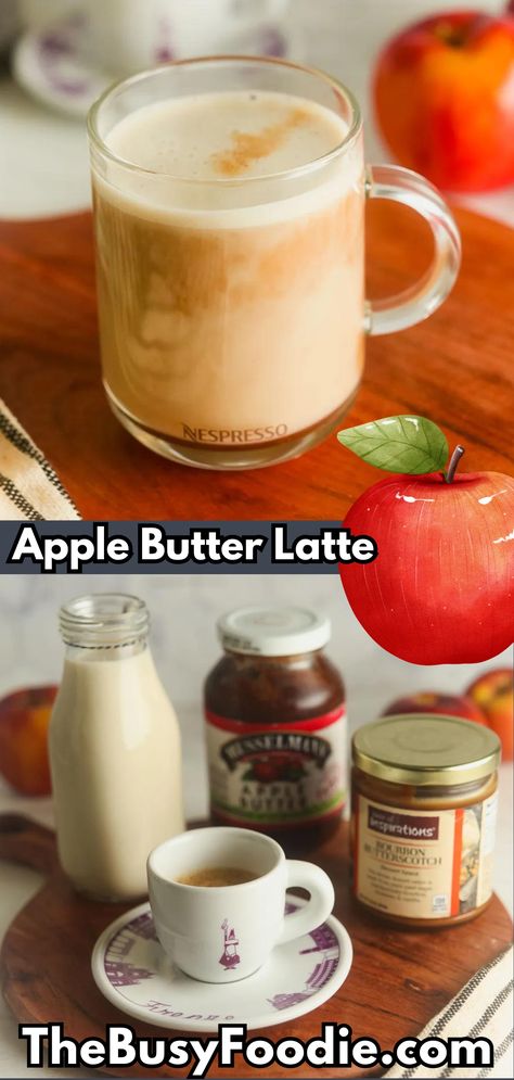 Apple Cider Coffee Drinks, Apple Latte Recipe, Apple Butter Latte, Coffee Recipes Fall, Fall Drinks With Apple Juice, Hot Drinks For Fall, Apple Butter Cocktail, Fall Cafe Drinks, Fall Iced Coffee Recipe